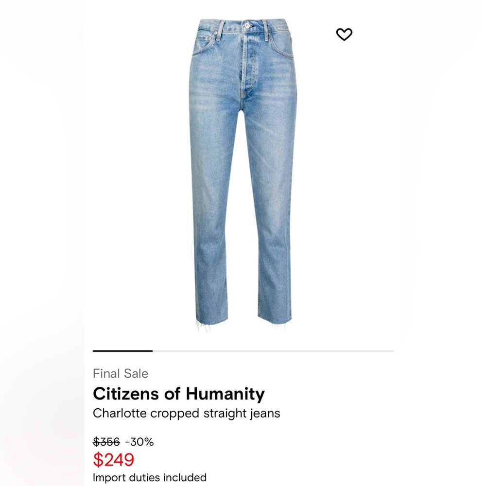 Citizens of Humanity Frayed-Hem Crop Sz27 $358MSRP